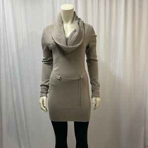 Le Chateau Tunic Sweater, Long Sleeve, Cowl Neck, Beige, Size Small W Belt